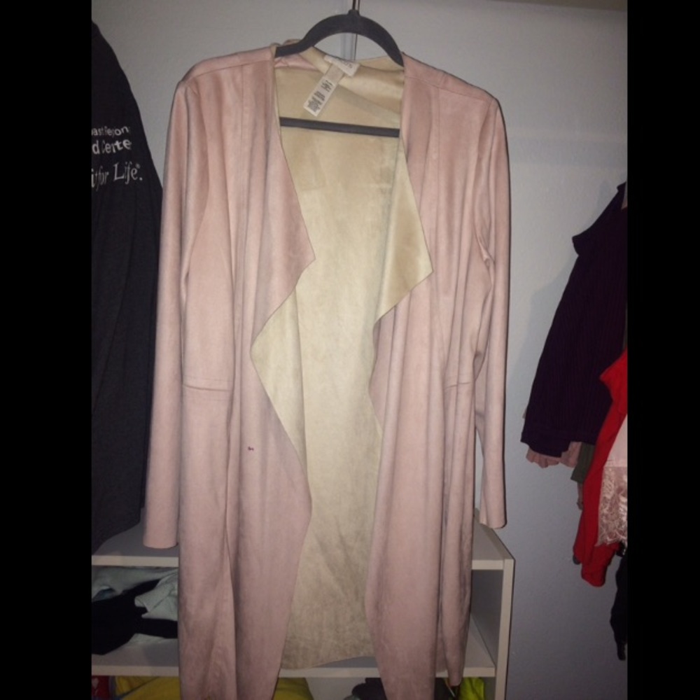 Pink suede long jacket